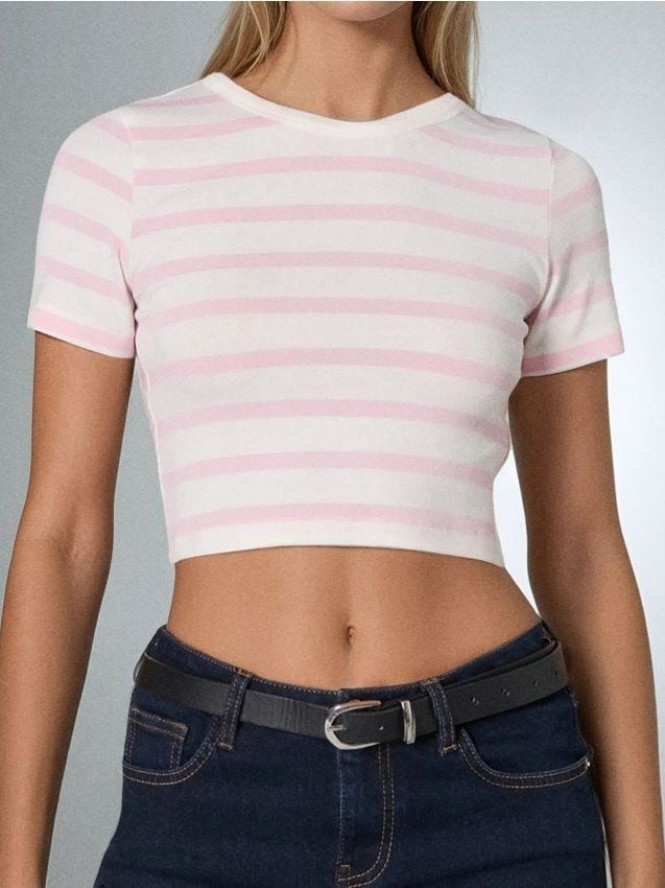 Koszulka w paski - różowy