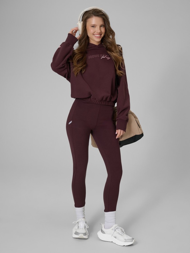 4F Bluza dresowa regular z kapturem damska - brązowa XXL