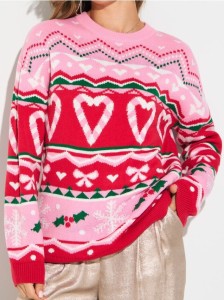 Świąteczny sweter w serca i śnieżynki - wielobarwny