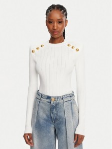 Balmain Sweter DF1KD001KB07 Biały Regular Fit
