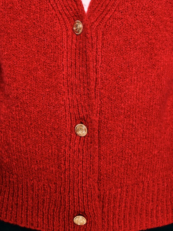 Kardigan damski z dodatkiem wełny czerwony Kardila 603