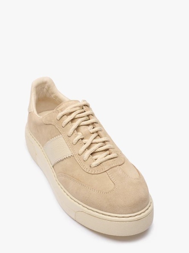 Beżowe sneakersy ze skóry licowej i welurowej