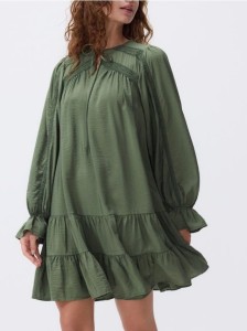 Sukienka mini z falbanką - ciemnozielony