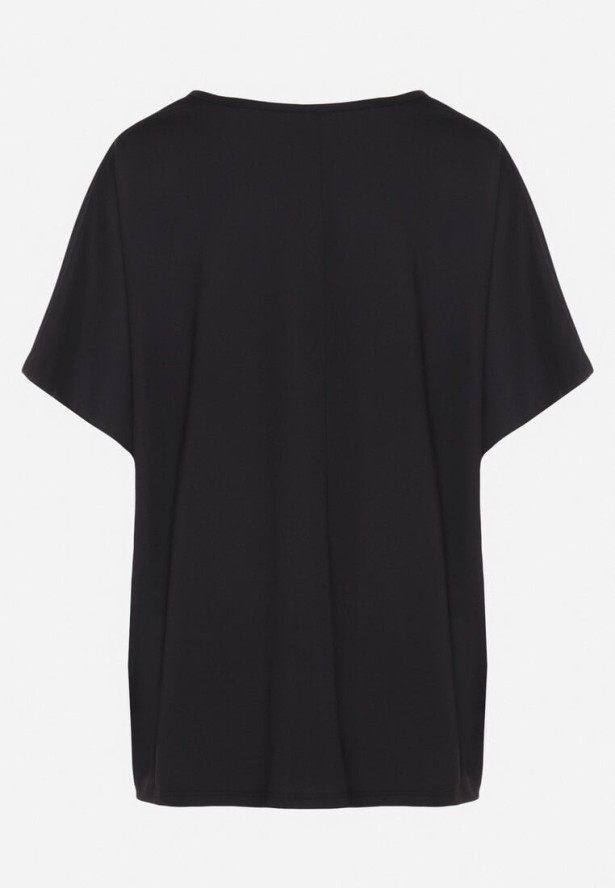 Czarny T-shirt z Wiskozą o Kroju Nietoperza Liosma