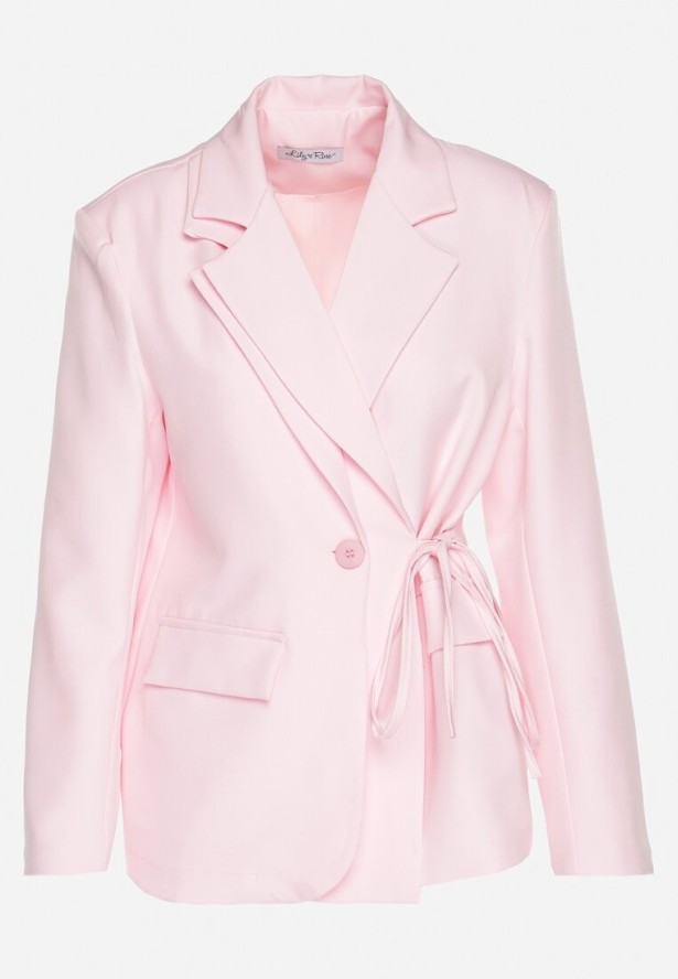 Różowa Marynarka z Ozdobnym Wiązaniem Lenirin