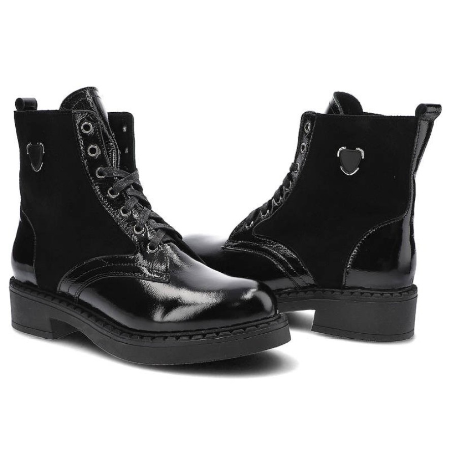 Czarne Botki Pollonus Damskie Skórzane Modne Buty