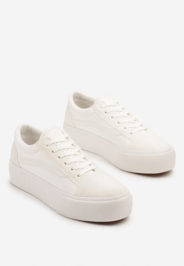 Białe Klasyczne Tenisówki na Grubej Podeszwie Mepone