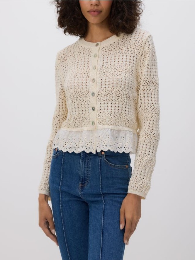 Ażurowy kardigan - kremowy