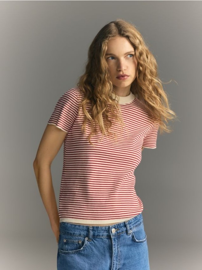 Bawełniany t-shirt w paski - czerwony
