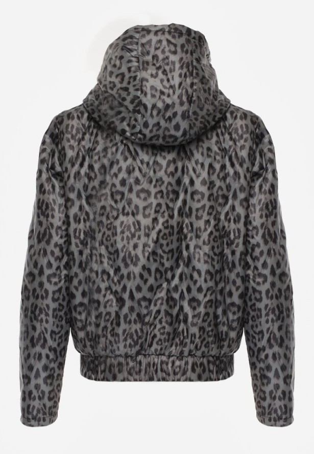 Zielona Panterkowa Kurtka z Odpinanym Kapturem Anastaera