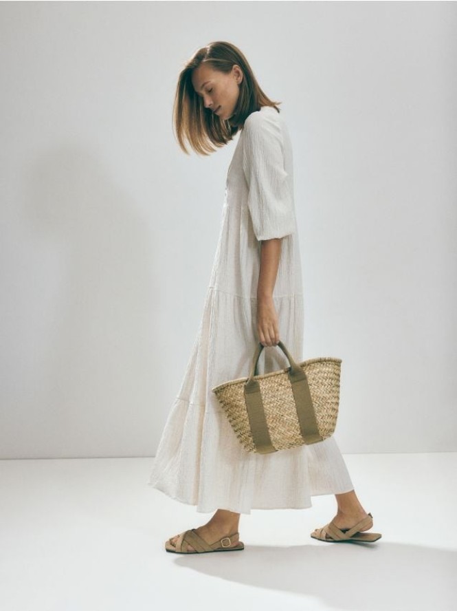 Sukienka oversize z wiskozą i lnem - złamana biel