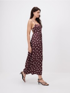 Sukienka midi w grochy - brązowy