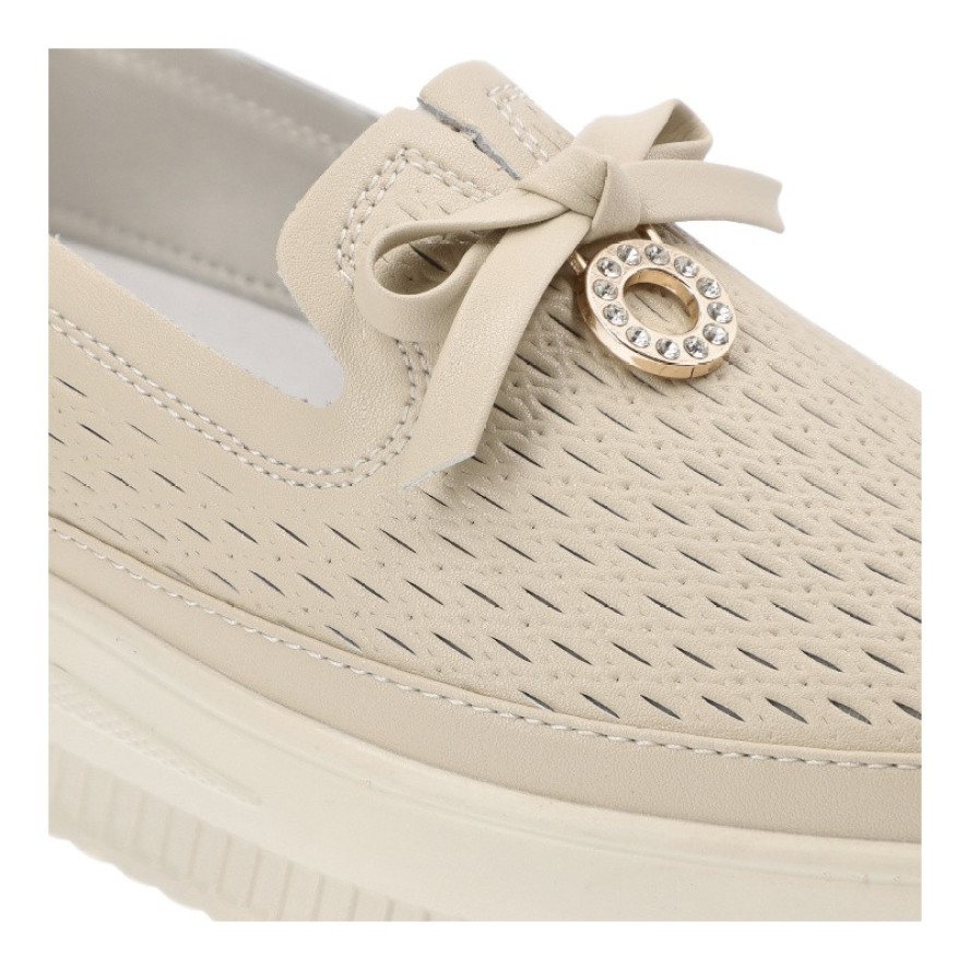 Beżowe Półbuty Damskie Venezia Stylowe Obuwie Damskie