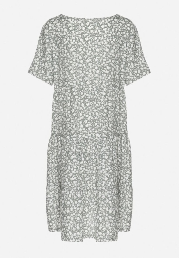 Zielona Sukienka z Bawełną w Kwiatowy Wzór Lunasenia