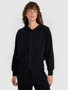 4F Bluza dresowa rozpinana z modalem damska - czarna L