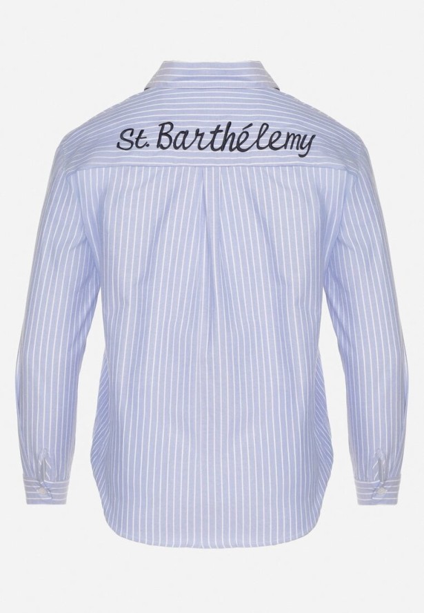 Jasnoniebieska Koszula w Paski Zdobiona Haftem Denelle