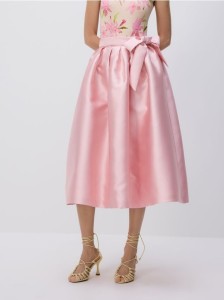 Spódnica midi z wiązaniem - pastelowy róż