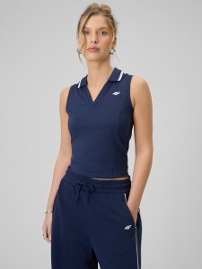 4F Top slim z kołnierzykiem damski - granatowy L