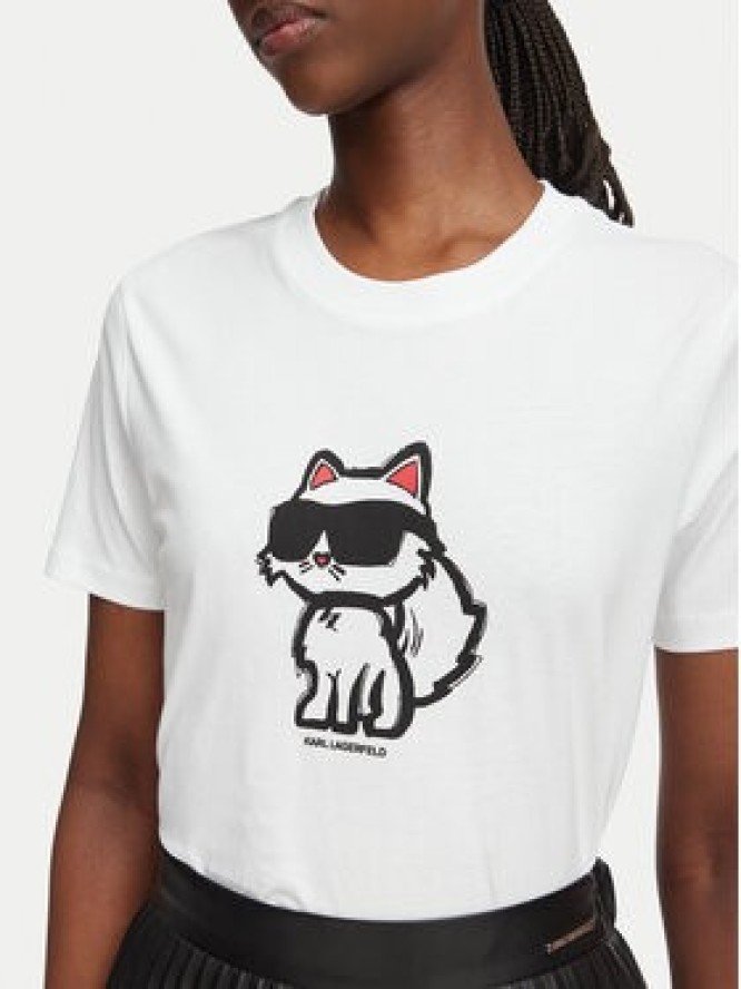 KARL LAGERFELD T-Shirt Ikon Sketch Choupette A1W17128 Biały Regular Fit