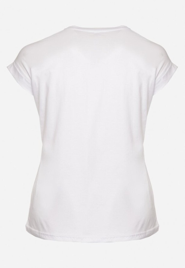 Biały T-shirt z Bawełny z Nadrukiem i Metalicznym Napisem Norsemi