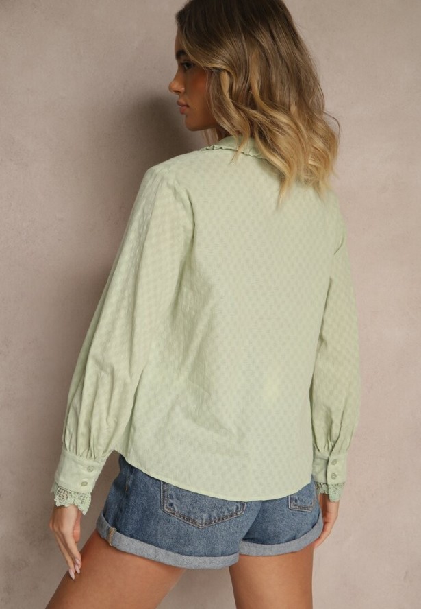 Zielona Koszula z Koronką i Kołnierzem Ranamas