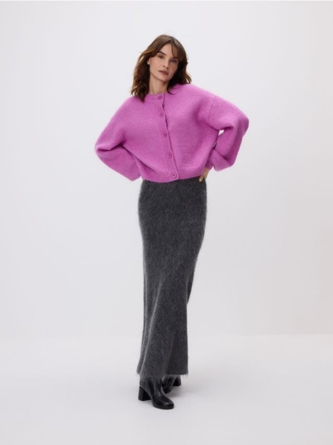 Kardigan z wełną - intensywny róż