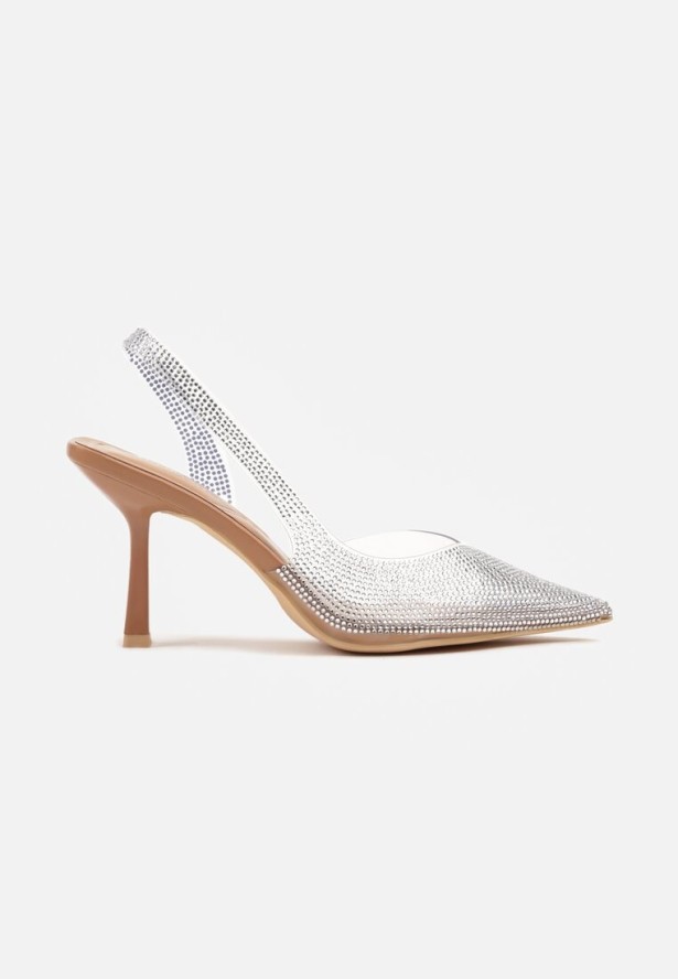 Brązowe Transparentne Sandały Slingback z Cyrkoniami Harilssa