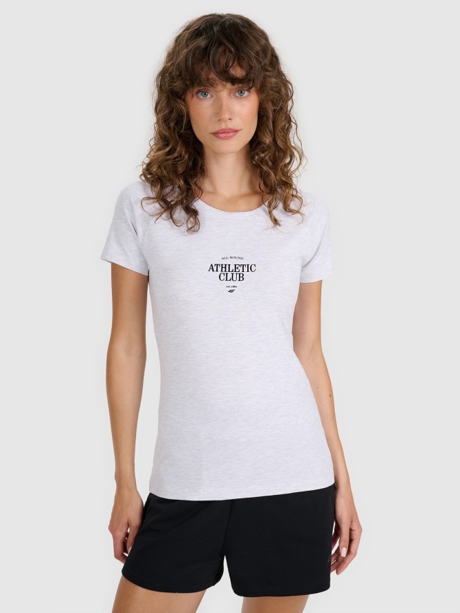 4F T-shirt slim z nadrukiem damski - szary XS