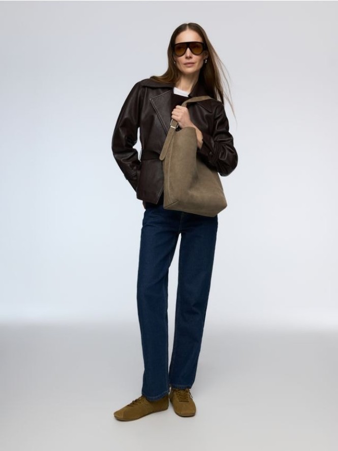 Zamszowa torebka shopper - jasnoszary