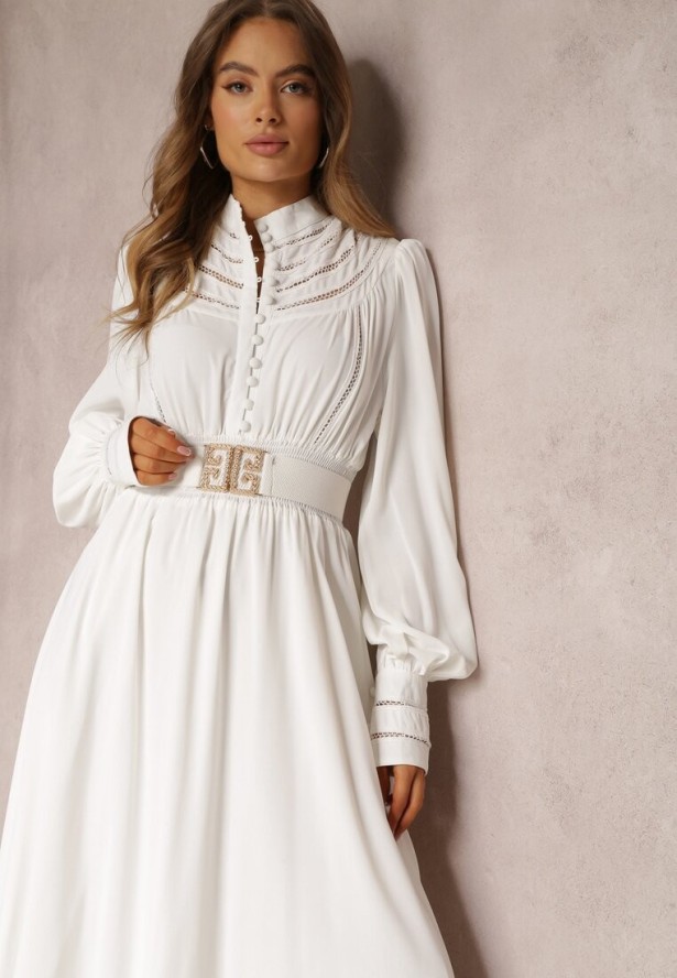 Biała Sukienka z Paskiem Elothoe