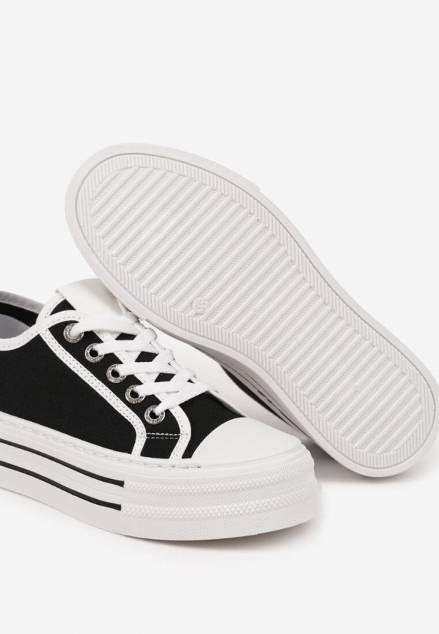 Czarne Trampki na Niskiej Platformie Ozdobione Cyrkoniami Felelith