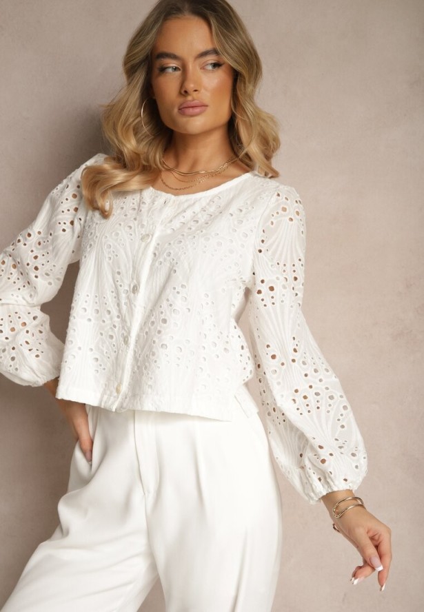 Biała Bawełniana Koszula Ozdobiona Haftem Fonliria