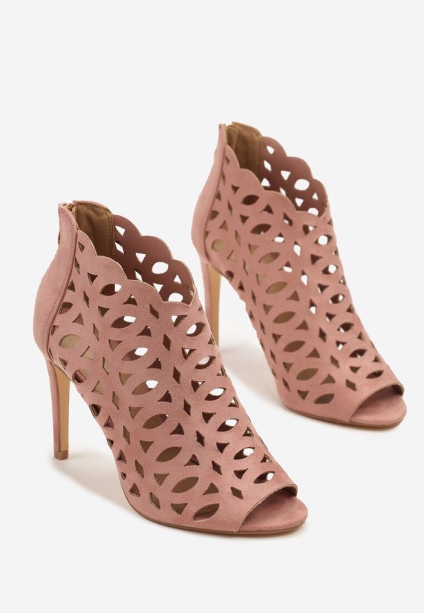 Różowe Sandały Botki Vices na Szpilce z Ażurową Cholewką Natirna