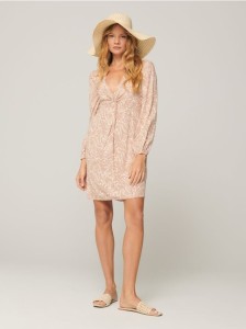 Sukienka mini z marszczeniami - beżowy