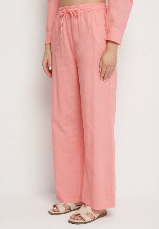 Jasnoróżowy Komplet z Lnu i Bawełny Koszula i Szerokie Spodnie Fenelli