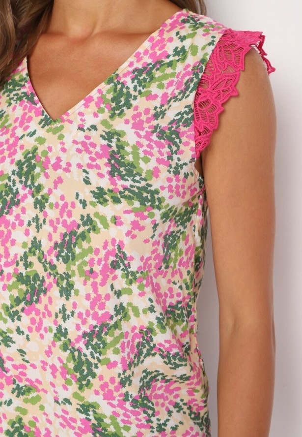 Fuksjowa Top z Wiskozy z Koronką Wokół Ramion Krivia