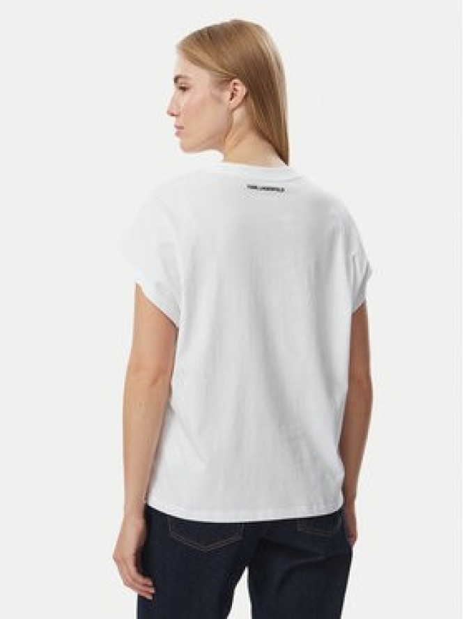 KARL LAGERFELD T-Shirt Rhinestone B4W17048 Biały Relaxed Fit