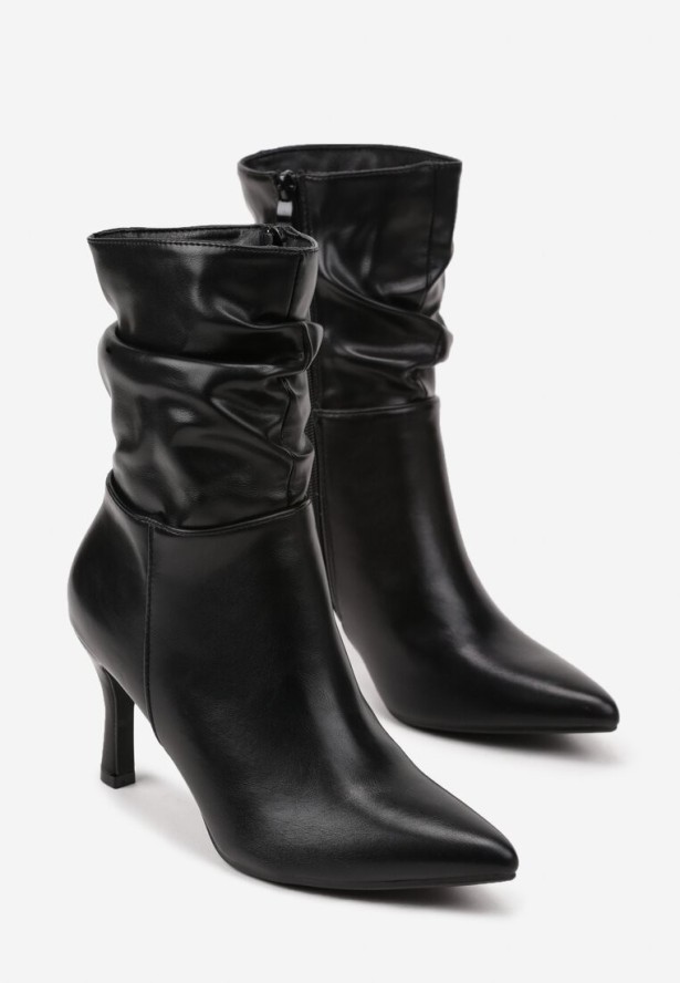 Czarne Marszczone Botki Vices na Szpilce Iinese