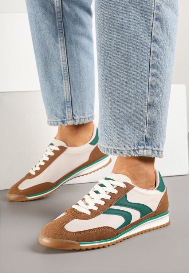 Brązowo-Zielone Sneakersy w Stylu Tenisówek Julirelle