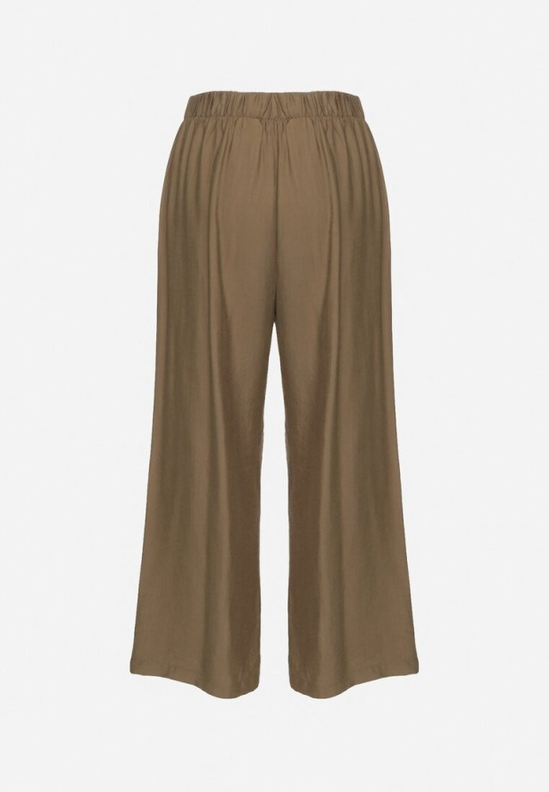 Ciemnozielone Wiskozowe Szerokie Spodnie Ozdobione Kokardą Elliluria