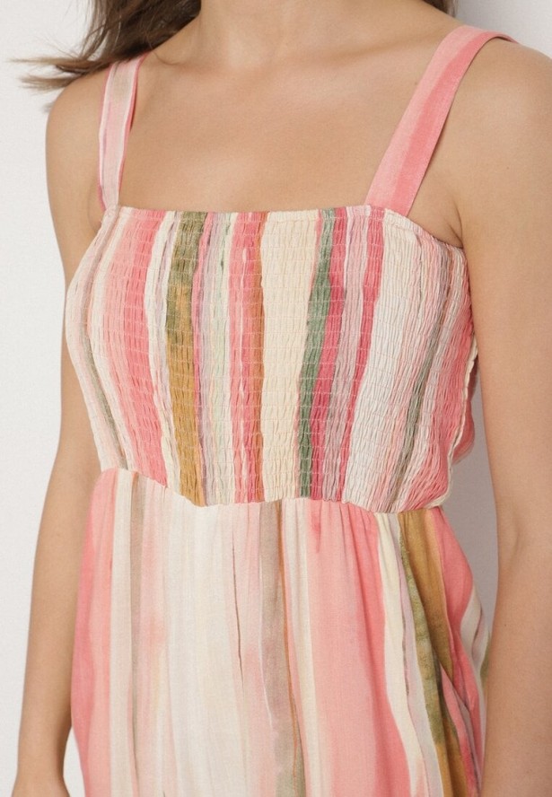 Różowy Kombinezon z Wiskozy na Ramiączkach z Szerokimi Nogawkami Efralina