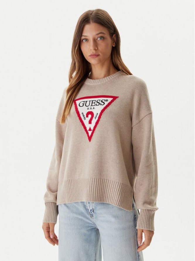 Guess Jeans Sweter W4BR12 Z3HM1 Beżowy Relaxed Fit