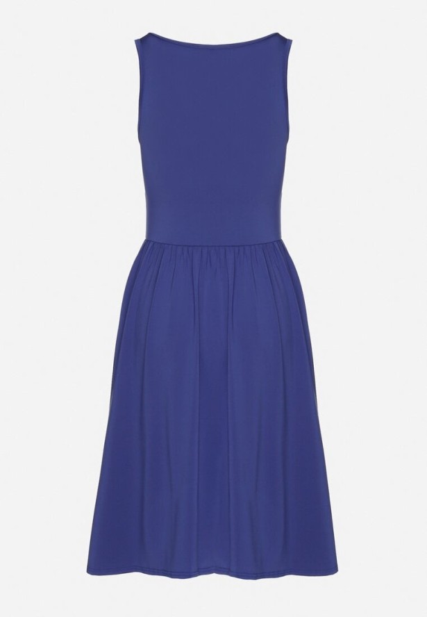 Niebieska Sukienka z Wiskozą o Rozkloszowanym Kroju Edivane