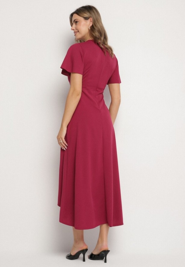 Bordowa Rozkloszowana Sukienka Ozdobiona Marszczeniem Odallica