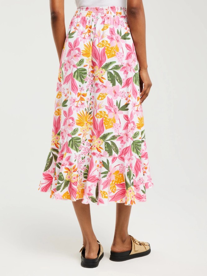 Spódnica damska midi z wiskozy z falbaną w kwiaty Tyla 000