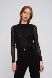 Bluzka z przezroczystymi rękawami czarna