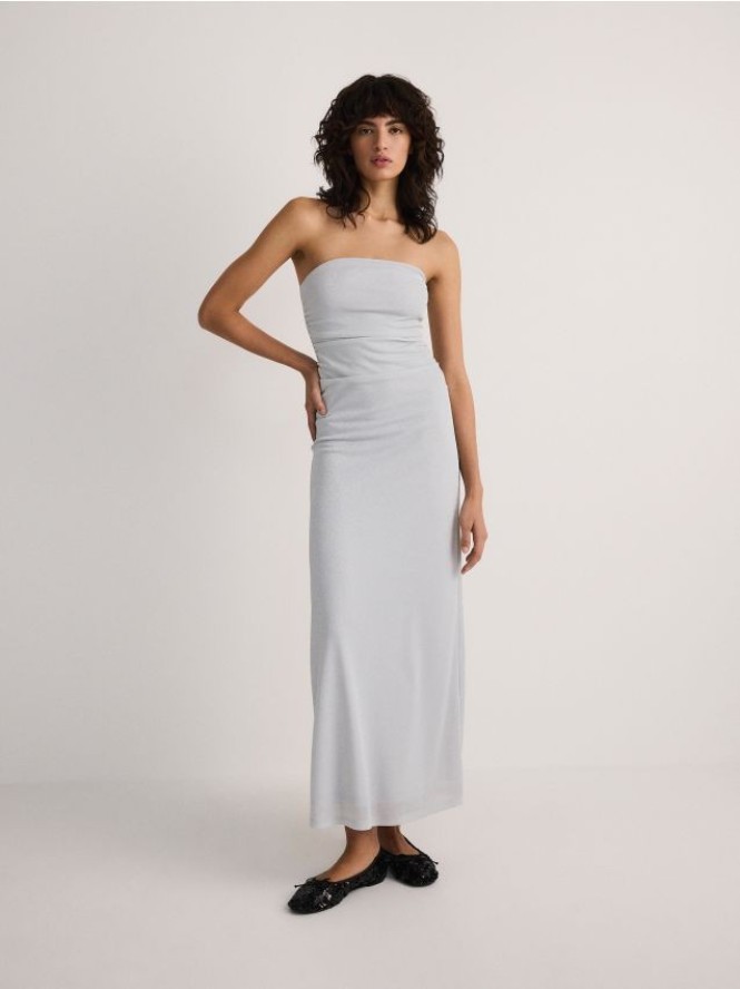 Dzianinowa sukienka maxi metalicznym połyskiem - srebrny