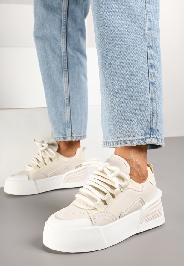 Beżowe Streetwearowe Sneakersy Trampki na Platformie Danenith