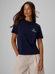 4F T-shirt relaxed z nadrukiem damski - granatowy L