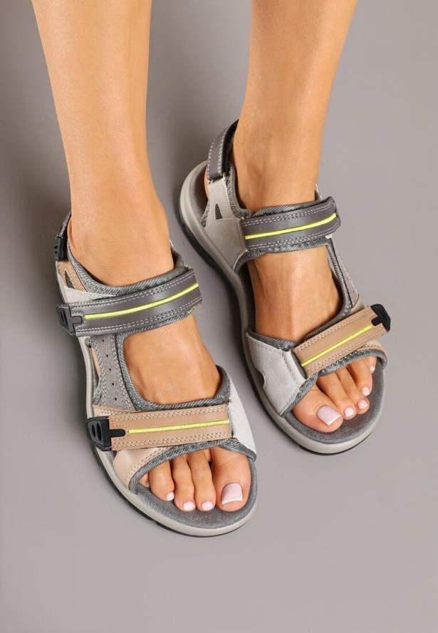 Szaro-Brązowe Sandały Vices Sportowe z Zapięciem na Rzepy Elliame